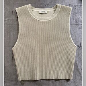 Babaton Ribbed Sleeveless Knit Tank Top Neutral Beige Size L